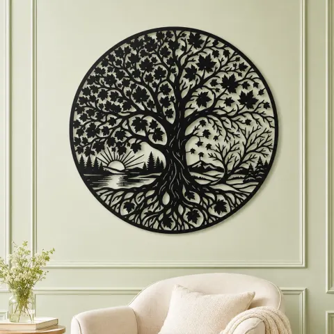 Vue alternative de Maple Tree Seasons Metal Wall Art | Botanical Metal Wall Decor
