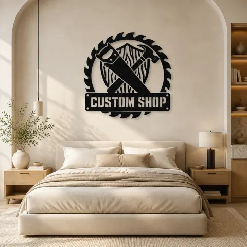Vue alternative de Décoration murale en métal personnalisée d'outils de menuisier avec une lame de scie