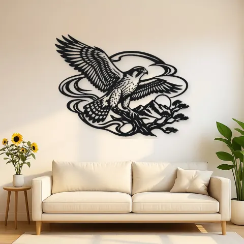 Falcon Wind Curve Metal Wall Art | Wildlife Silhouette Decor