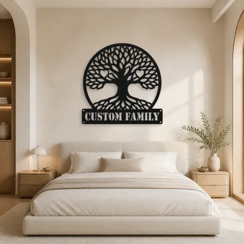 Vue alternative de Décoration murale en métal personnalisée avec arbre généalogique et détails en cœur