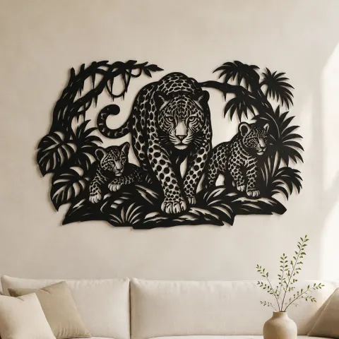 Leopard Jungle Metal Wall Art | Wildlife Silhouette Decor