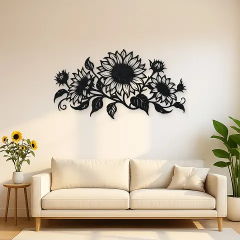 Sunflower Horizon Metal Wall Art | Botanical Metal Wall Decor