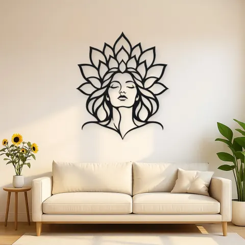 Lotus Face Muse Metal Wall Art | Minimalist Woman Line Art