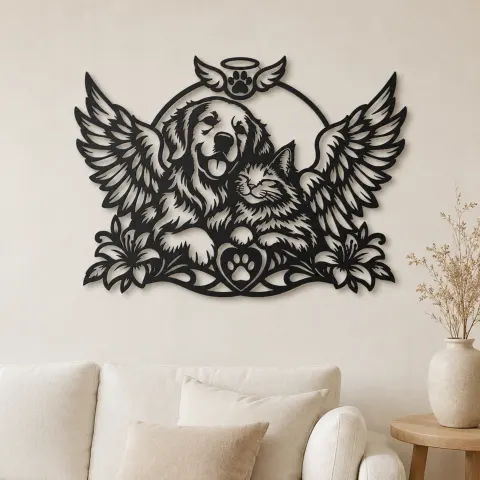 Pet Memorial Wings Metal Wall Art | Pet Lover Silhouette Decor