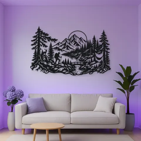 Hiker in the Woods Metal Wall Art | Nature Silhouette Decor alternative Ansicht