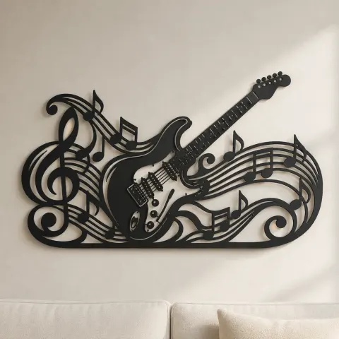 Guitar Melody Flow Metal Wall Art | Music Room Wall Decor