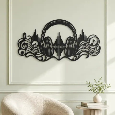 Vue alternative de Headphones Sound Wave Metal Wall Art | Music Room Wall Decor