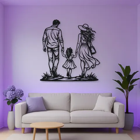Vista alternativa de Family of Three Walk Metal Wall Art | Family Silhouette Decor