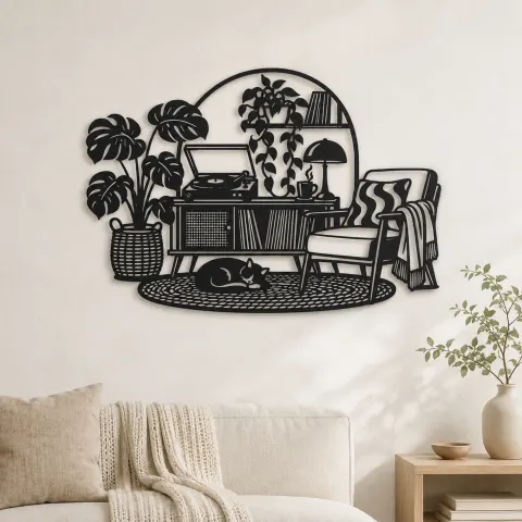 Record Player Corner Metal Wall Art | Music Room Wall Decor