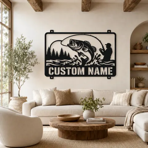 Décoration murale en métal personnalisée pêcheur et bar