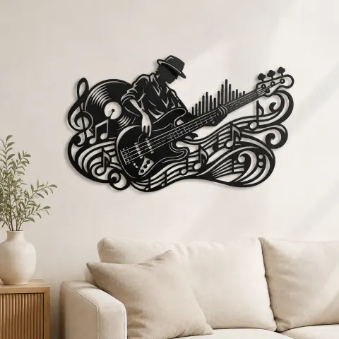 Bass Guitar Rhythm Metal Wall Art | Music Room Wall Decor