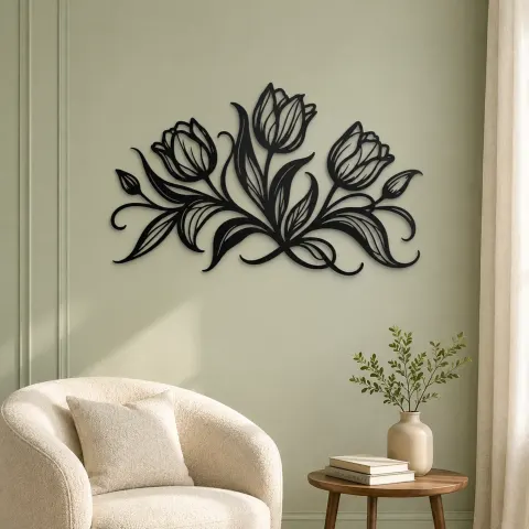 Vue alternative de Tulip Trio Flow Metal Wall Art | Botanical Metal Wall Decor