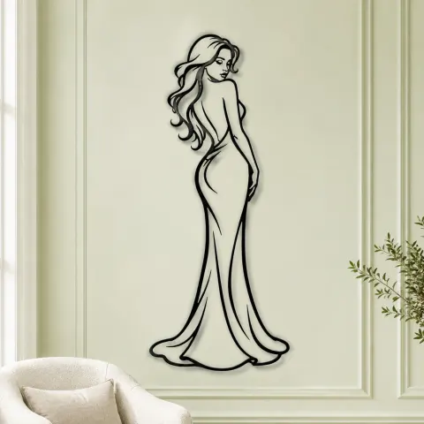 Vue alternative de Midnight Gown Muse Metal Wall Art | Minimalist Woman Line Art