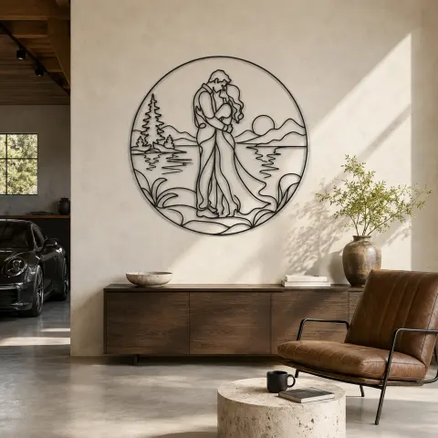 Décoration murale en métal Étreinte au Bord du Lac | Décor Couple Romantique