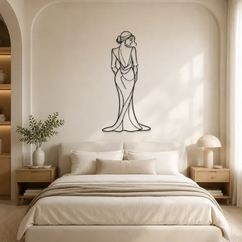Vue alternative de Décoration murale en métal Ligne de Dos de Robe Élégante | Décor mural de figure de mode