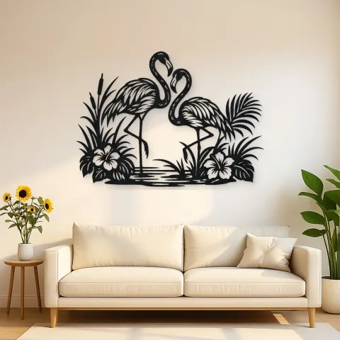 Flamingo Pair Metal Wall Art | Wildlife Silhouette Decor