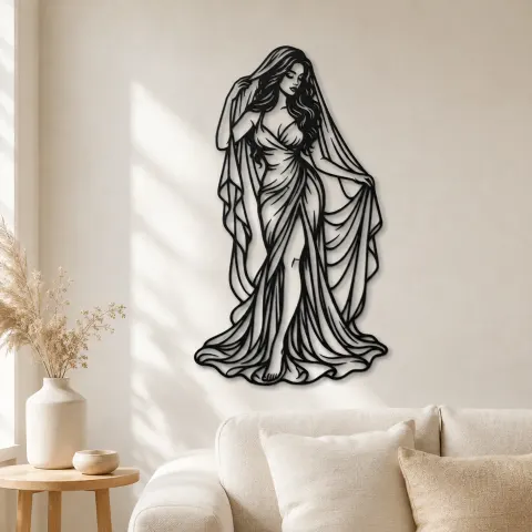 Veiled Muse Metal Wall Art | Minimalist Woman Line Art