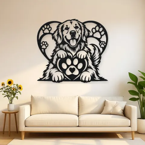 Dog Paw Heart Metal Wall Art | Pet Lover Silhouette Decor