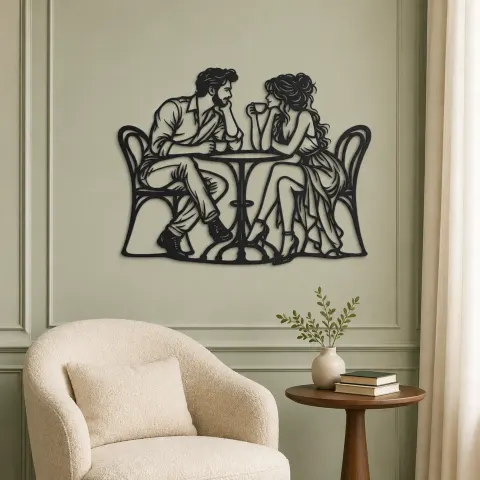 Vue alternative de Coffee Date Couple Metal Wall Art | Romantic Couple Decor