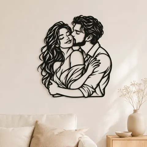 Cheek Kiss Metal Wall Art | Romantic Couple Decor