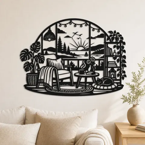 Cozy Home Horizon Metal Wall Art | Nature Silhouette Decor