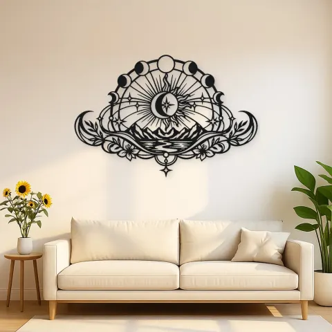 Lunar Phases Arc Metal Wall Art | Celestial Boho Wall Decor