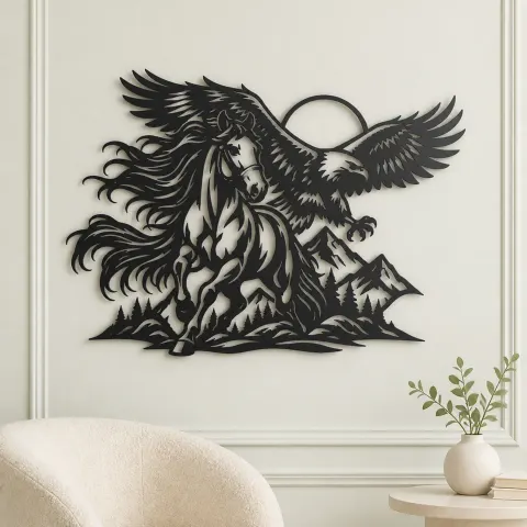 Vue alternative de Horse and Eagle Metal Wall Art | Equestrian Wall Decor
