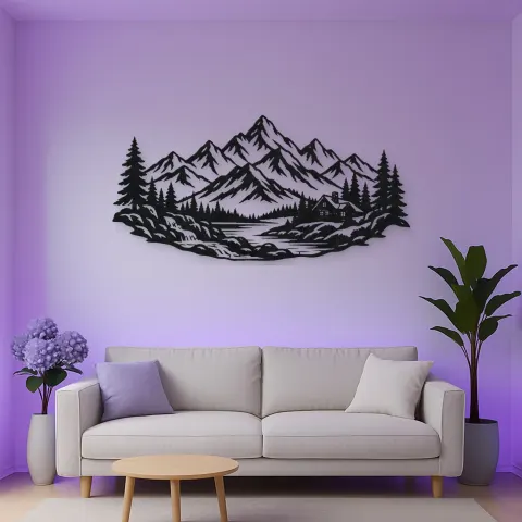 Vue alternative de Cabin below the Peaks Metal Wall Art | Nature Silhouette Decor