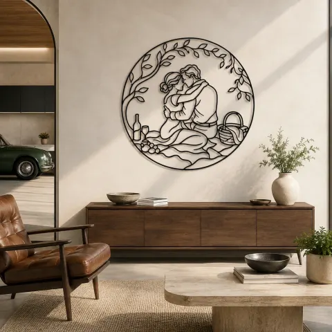 Décoration murale en métal "Étreinte de pique-nique" | Décor romantique pour couple