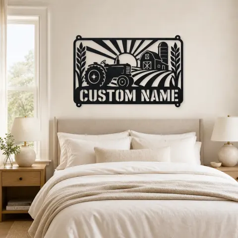Vue alternative de Décoration murale en métal personnalisée tracteur vintage avec scène de ferme