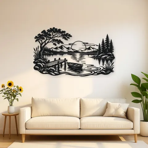 Calm Lake Ripples Metal Wall Art | Nature Silhouette Decor