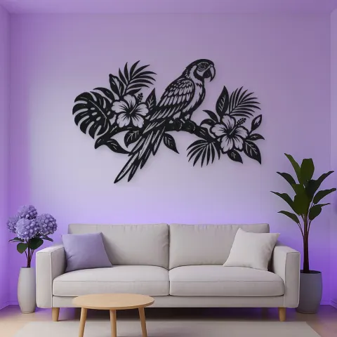 Parrot Tropical Branch Metal Wall Art | Wildlife Silhouette Decor alternative Ansicht