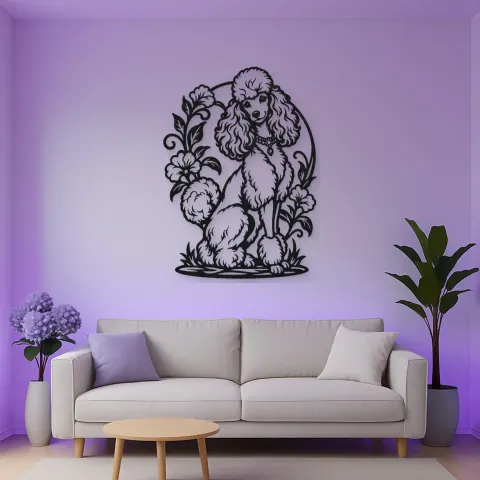 Vue alternative de Poodle Elegant Pose Metal Wall Art | Pet Lover Silhouette Decor