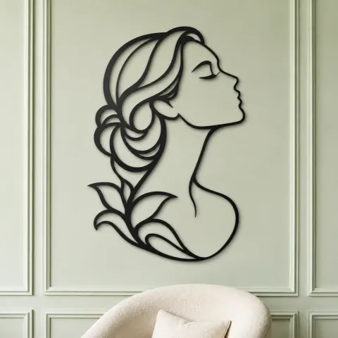 Vue alternative de Minimal Beauty Profile Metal Wall Art | Minimalist Woman Line Art