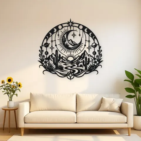 Desert Moon Arc Metal Wall Art | Nature Silhouette Decor