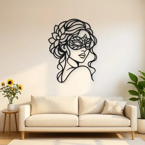 Masked Muse Metal Wall Art | Minimalist Woman Line Art