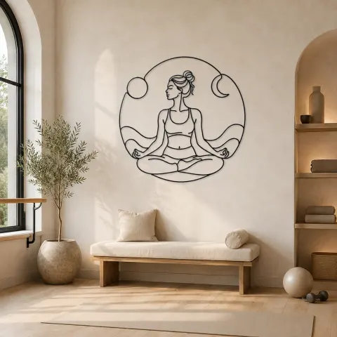 Décoration murale en métal Lotus Pose Meditation | Décor mural yoga et méditation