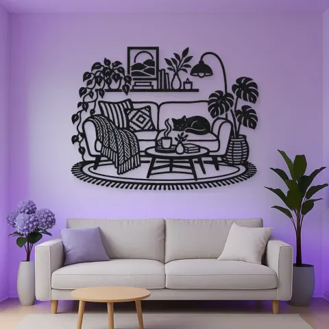 Vue alternative de Cozy Sofa Line Metal Wall Art | Cozy Home Metal Decor