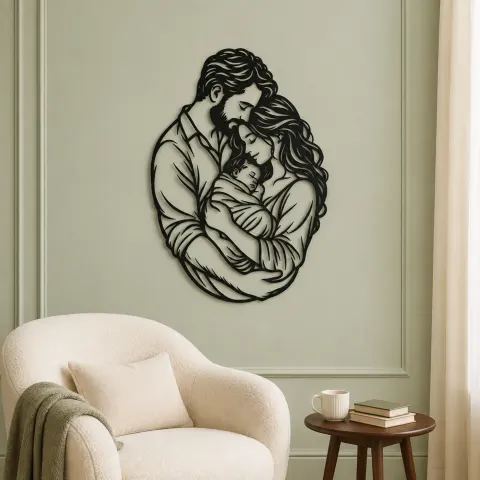 Vue alternative de Parents with Newborn Metal Wall Art | Family Silhouette Decor
