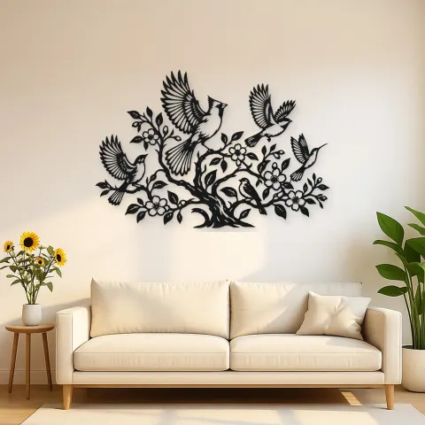 Birds Rising from Tree Metal Wall Art | Wildlife Silhouette Decor