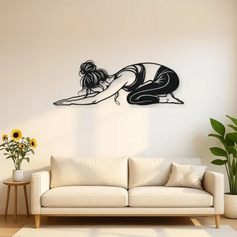 Calm Child Pose Metal Wall Art | Family Silhouette Decor