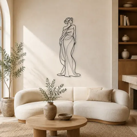Élégance de Drapé d'Épaule Décoration Murale en Métal | Décor de Figure de Mode