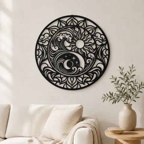 Yin-Yang Waves Metal Wall Art | Spiritual Boho Metal Decor