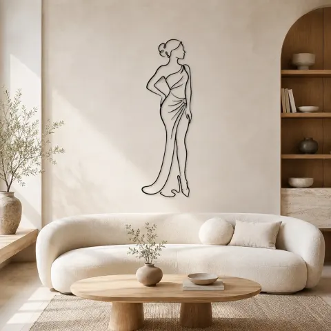 Élégance de Profil Latéral Décoration Murale en Métal | Décor de Mur de Figure de Mode