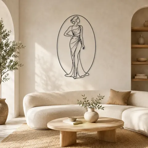 Décoration murale en métal "Femme dans un Cadre Ovale" | Décor de Figure de Mode