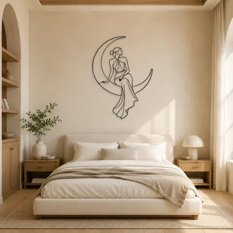 Vue alternative de Décoration murale en métal Modèle de Courbe de Lune | Décor mural de Femme Céleste