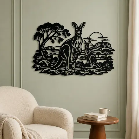 Vue alternative de Kangaroo Outback Metal Wall Art | Wildlife Silhouette Decor