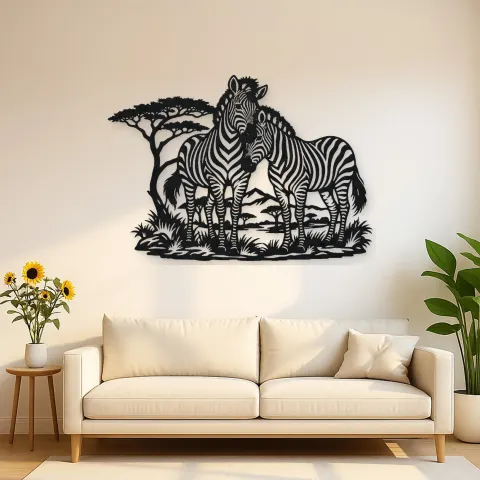 Zebra Pair Metal Wall Art | Wildlife Silhouette Decor