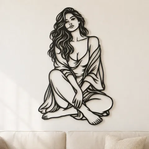 Folded Legs Muse Metal Wall Art | Minimalist Woman Line Art
