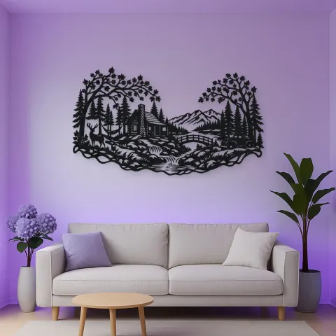 Autumn Woodland Flow Metal Wall Art | Nature Silhouette Decor alternative Ansicht